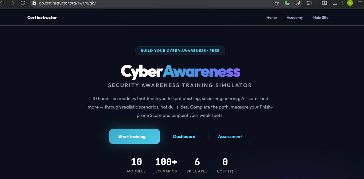 CertInstructor CyberAwareness UK Edition: Free Security Awareness Training for the Community